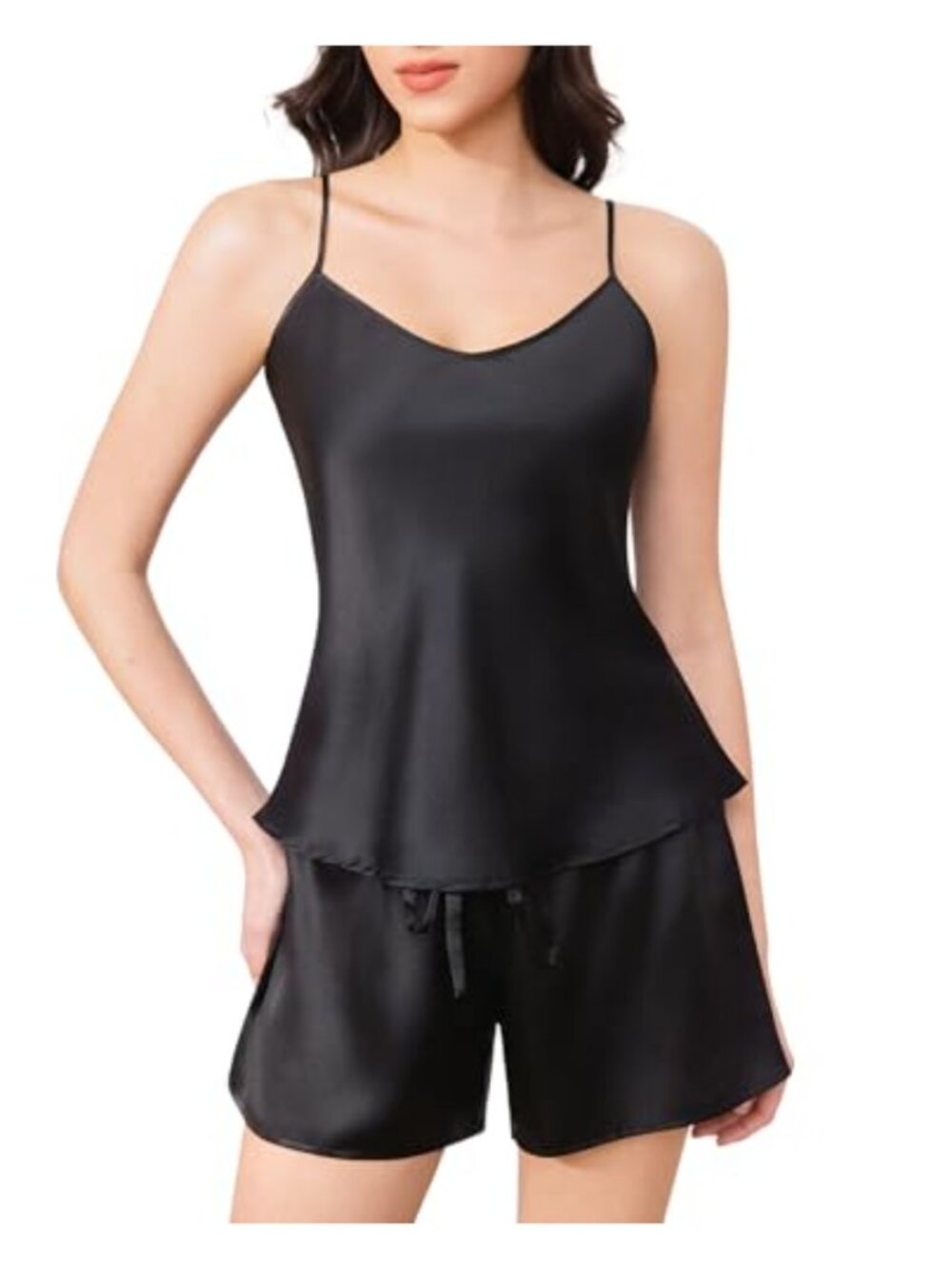 100% Pure Mulberry Silk Cami & Shorts Pajama Set Adjustable Straps